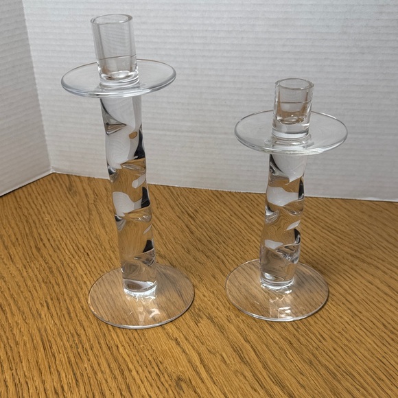 ORREFORS Sweden Other - ORREFORS SWEDEN Crystal Clear Glass Candle Holders RARE Twist Design 9.5" - 7.5"